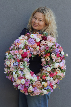 Perrasa Pink & Violet 2, bogaty kwiatowy wianek, śr.60cm 