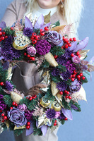 Fioletowa Zima, świąteczny wianek na drzwi