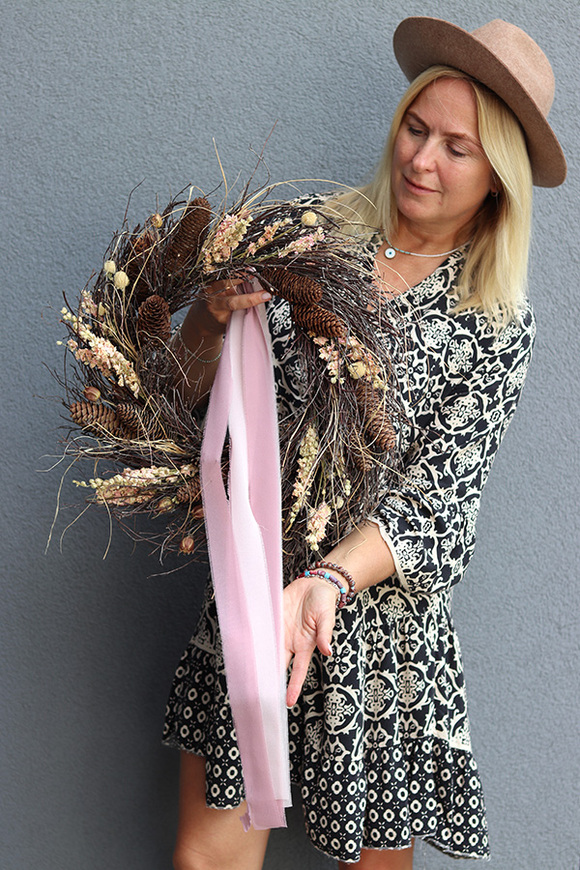 Jesienne Trawy, dekoracyjny wianek z suszem