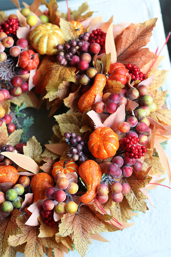 jesienny pomarańczowy wianek, Orangina Leaves, śr.32cm 