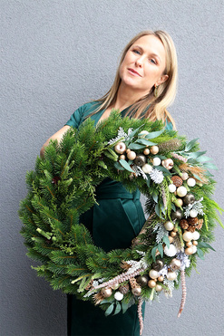 Geolina Gold, asymetryczny wianek świąteczny, śr.58cm