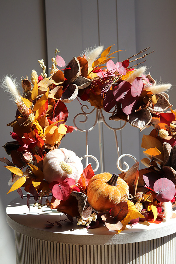 Boho Berre, dekoracyjny wianek ze stabilizowanych roślin, śr.35cm