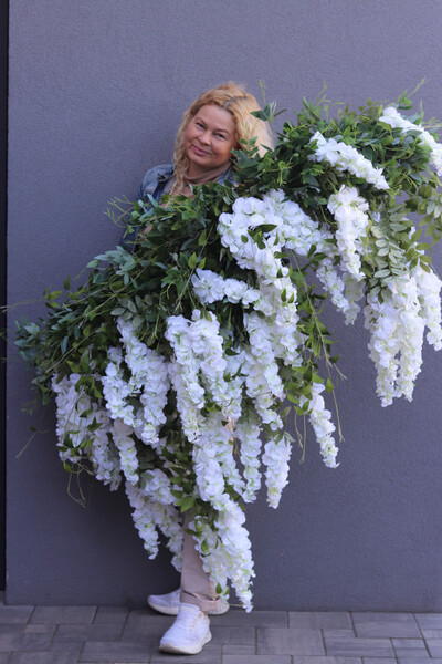 elegancka girlanda z białymi kwiatami, Wisterianna Premium