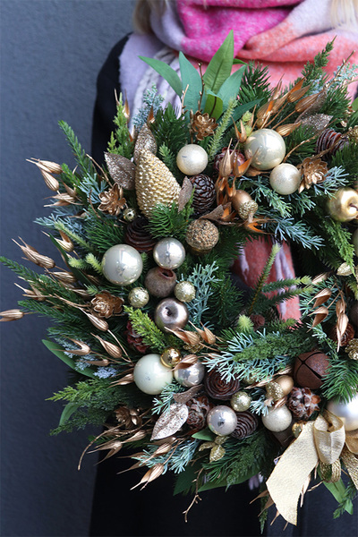 Goldi, klasyczny złoty bożonarodzeniowy wianek, śr.40cm