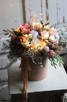 Beigenata LED, flowerbox świąteczny z bawełną