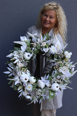 Decolove, jesienny wianek z białymi dyniami, śr.55cm