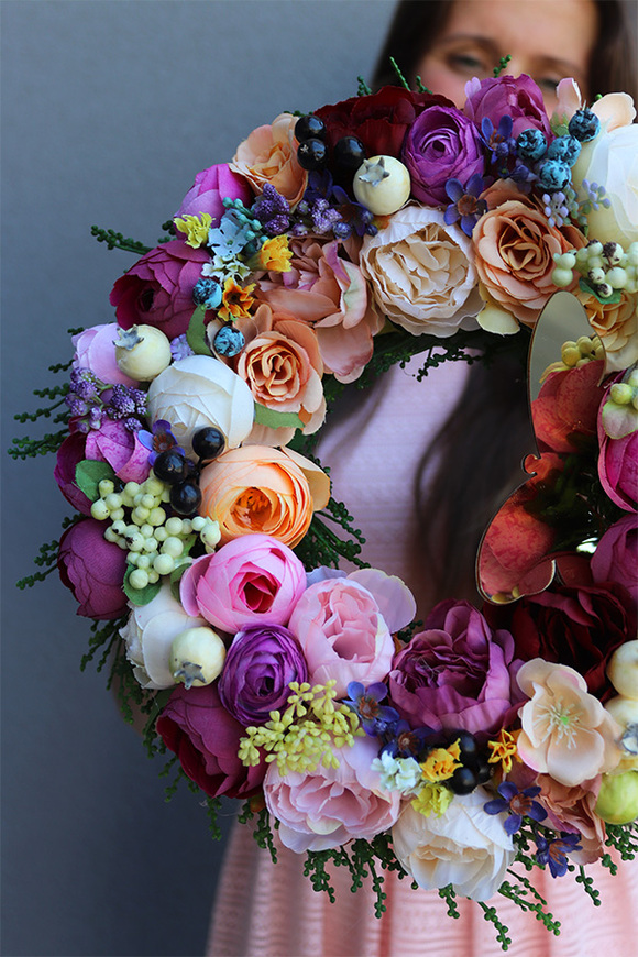 Letni Motyl, barwny wianek dekoracyjny, śr.29cm