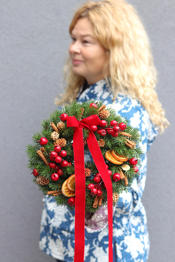 Zimowa Kraina, świąteczny wianek z suszem