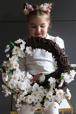 Ptaszek na Jabłoni, wiosenny wianek dekoracyjny, rozp.49cm  