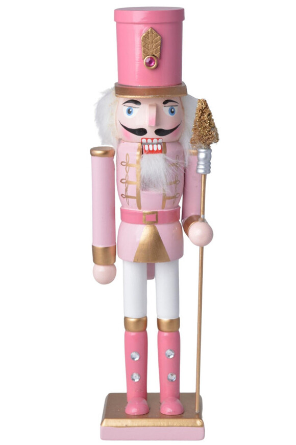 Nutcracker, figurka drewniany dziadek do orzechów, pink wys.7.5x6.5x30.5c