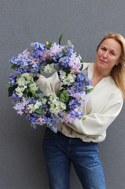 Bzy Majowe, wiosenny wianek z bzami i hiacyntami, śr.50cm