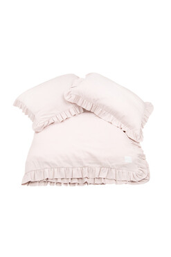 Margaret, komplet pościeli bawełnianej z falbaną, pudrowy róż, 160x200