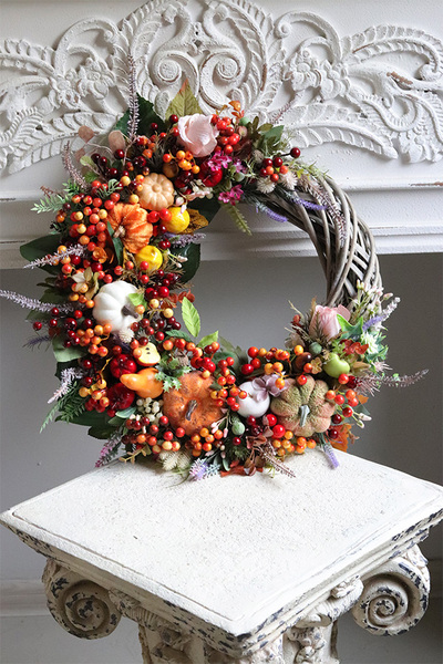 Melisa 2, asymetryczny jesienny wianek z dyniami