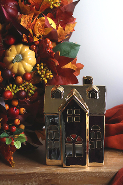 Glamour Home, lampion - domek, złoty, wym.15x11x9cm