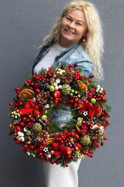 Christmas Decor z lampkami led (ciepłe światło) wianek świąteczny, śr.48cm