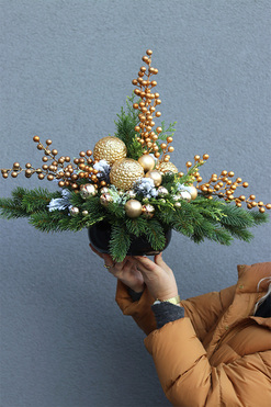 Zima w Złocie, komplet dekoracji nagrobnych, kompozycja + bukiet