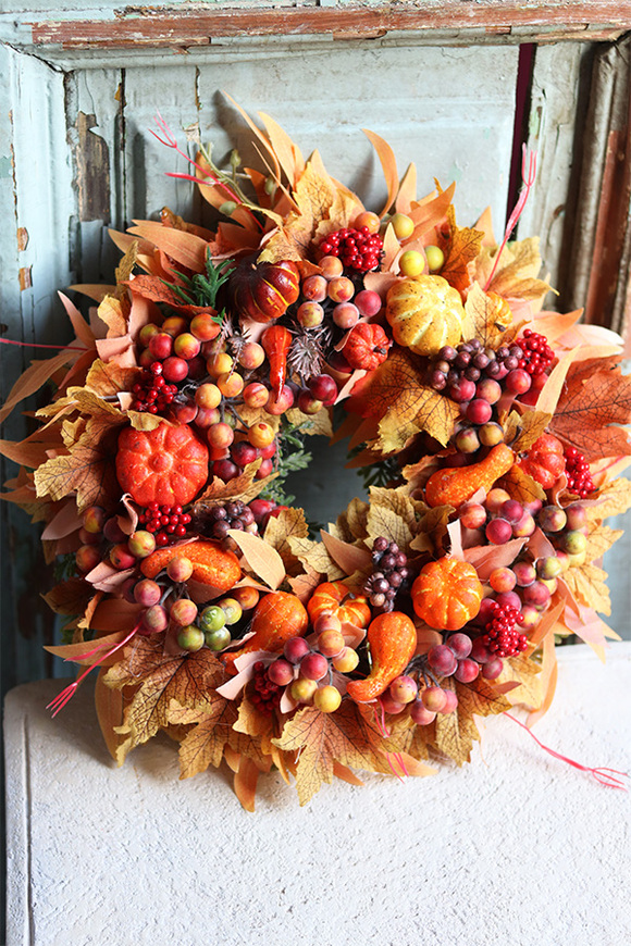 jesienny pomarańczowy wianek, Orangina Leaves, śr.32cm 
