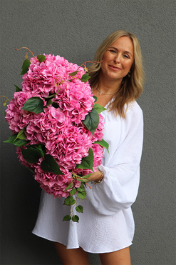 Pink Sweet Baby, długi kosz z różowymi hortensjami, wym.36x59cm