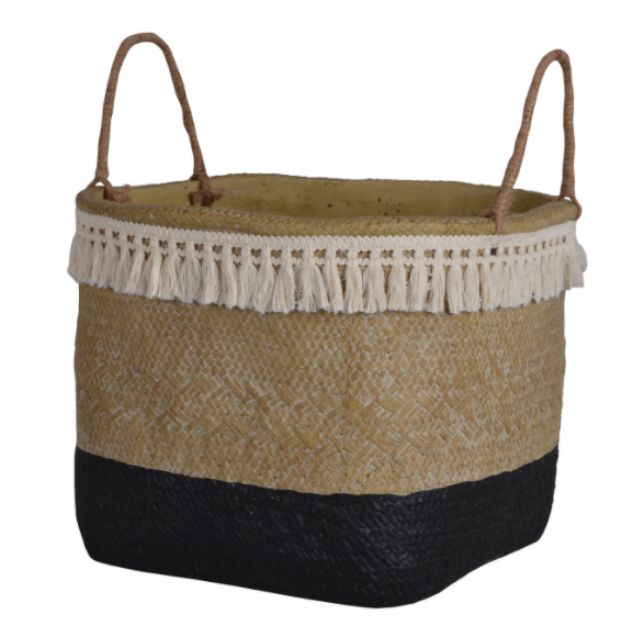 Boho Black, kosz kwadratowy / osłonka na donicę, ceramiczna, czarny, wym.27x27x21cm