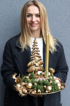 OD RĘKI Złoty Dzień, świąteczny stroik na stół LED, wym.36x32cm