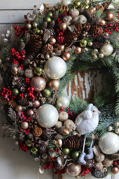 bajeczny wianek świąteczny, Zimowy Ptaszek, śr.38cm