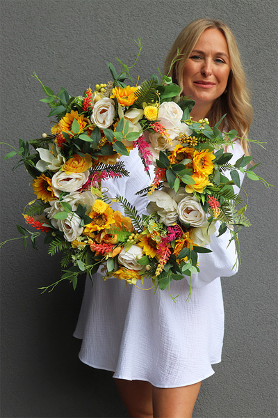 Żółte Kwiaty, wianek ozdobny ze słonecznikami