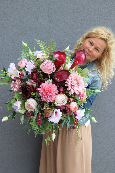 kompozycja nagrobna w okrągłej misie, Janina Gerona, wym.40x60cm 