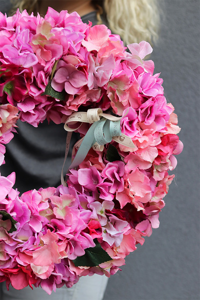 Hortensja Róż, różowy wianek z hortensji