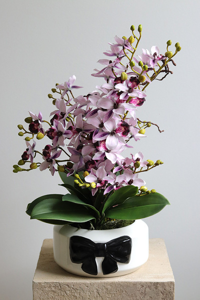 Bohemina Bow, różowy sztuczny storczyk w donicy