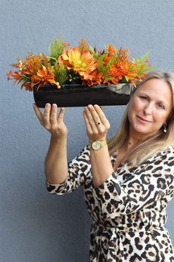 September Duo, pomarańczowe sukulenty w czarnej donicy, wym.25x47cm