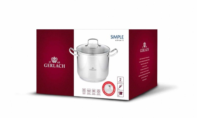 Simple, stalowy garnek z pokrywką, poj.7l, śr.24cm