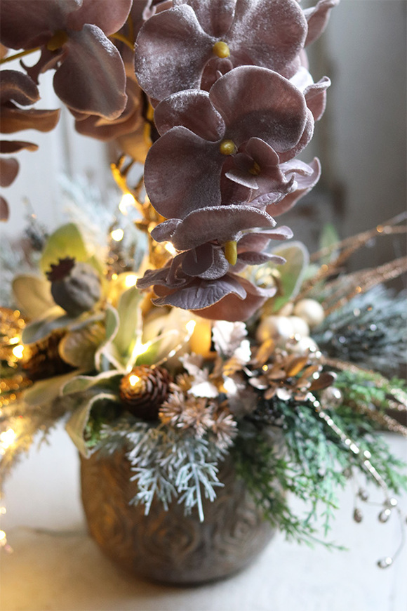 dekoracja świąteczna ze storczykiem, Velurro Champagne, wys.52cm