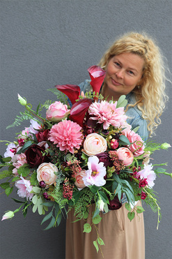 kompozycja nagrobna w okrągłej misie, Janina Gerona, wym.40x60cm 