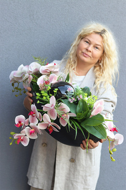 Dekoria Laos Auris 2, kompozycja w podłużnym naczyniu - łódce, dł.72cm