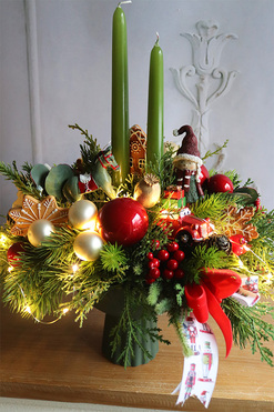 Green Deluxe, świąteczny stroik LED w pucharze, wym.45x54cm