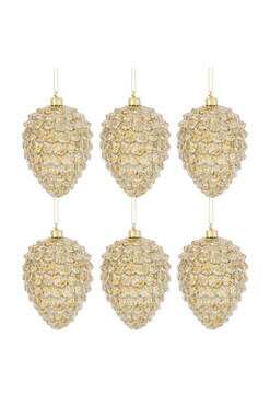 Holly Pine, plastikowe bombki w pudełku, złote, 6 sztuk, dł.11cm