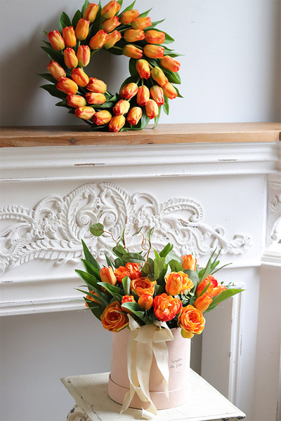 Tulipany Orange, wiosenny wianek z tulipanów	