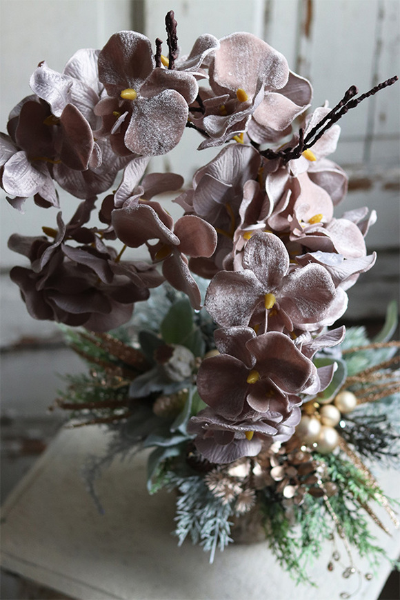 dekoracja świąteczna ze storczykiem, Velurro Champagne, wys.52cm