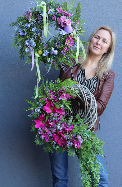 Magenta Love 3, asymetryczny wianek na drzwi