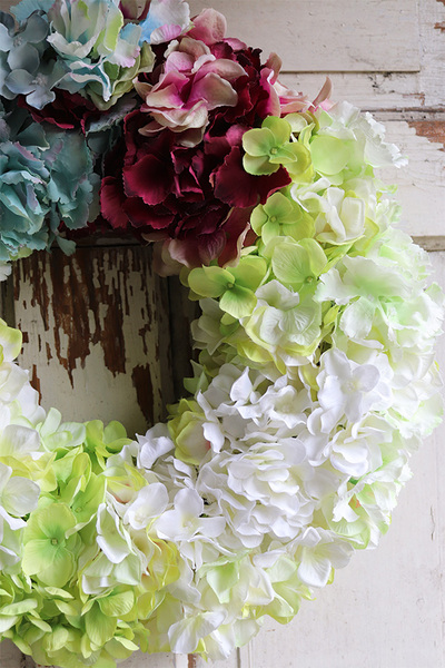 kolorowy wianek hortensji na drzwi, Hydrangeo, śr.47cm