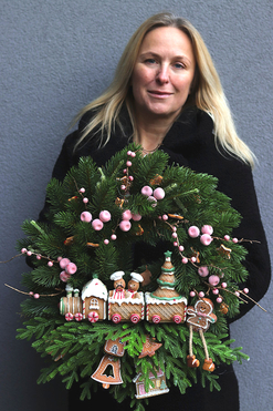 OD RĘKI Sielskie Święta, świąteczny wianek z ciuchcią, śr.45cm