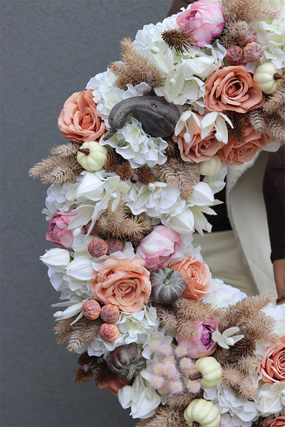 Dyniowy Sen Premium, jesienny wianek z dyniami