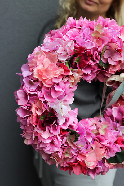 Hortensja Róż, różowy wianek z hortensji