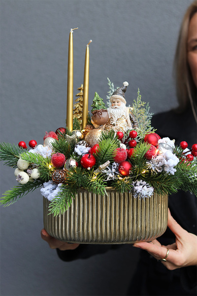  Golden Time 2, świąteczny stroik LED w naczyniu