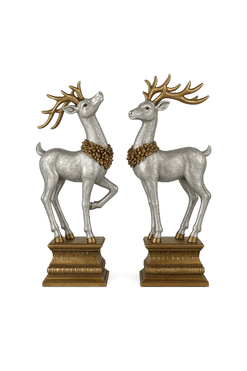 Danse Reindeer, świąteczna figurka renifer, kpl.2szt, srebrne, wys.37cm