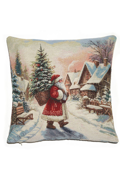 Mikołaj z Choinką, świąteczna poszewka gobelinowa dwustronna, 45x45cm 