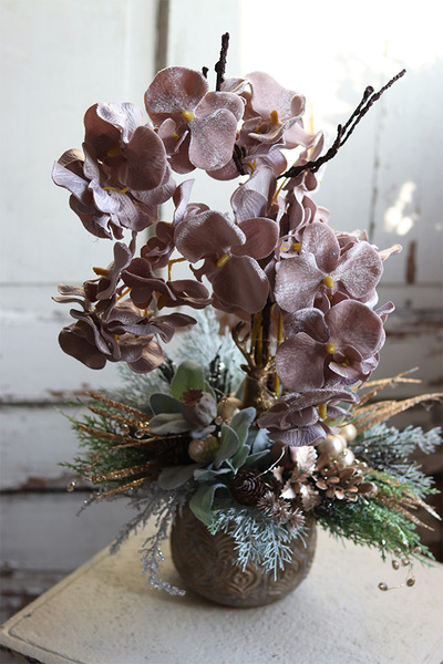 dekoracja świąteczna ze storczykiem, Velurro Champagne, wys.52cm