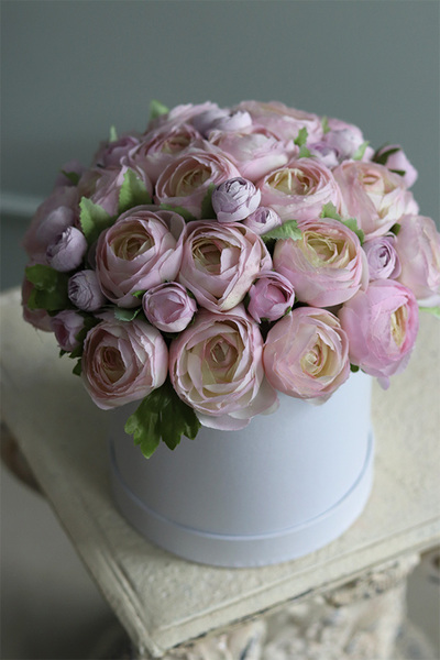 bogaty flowerbox z kamelką, Pełniki Pastelli, wym.27x25cm 