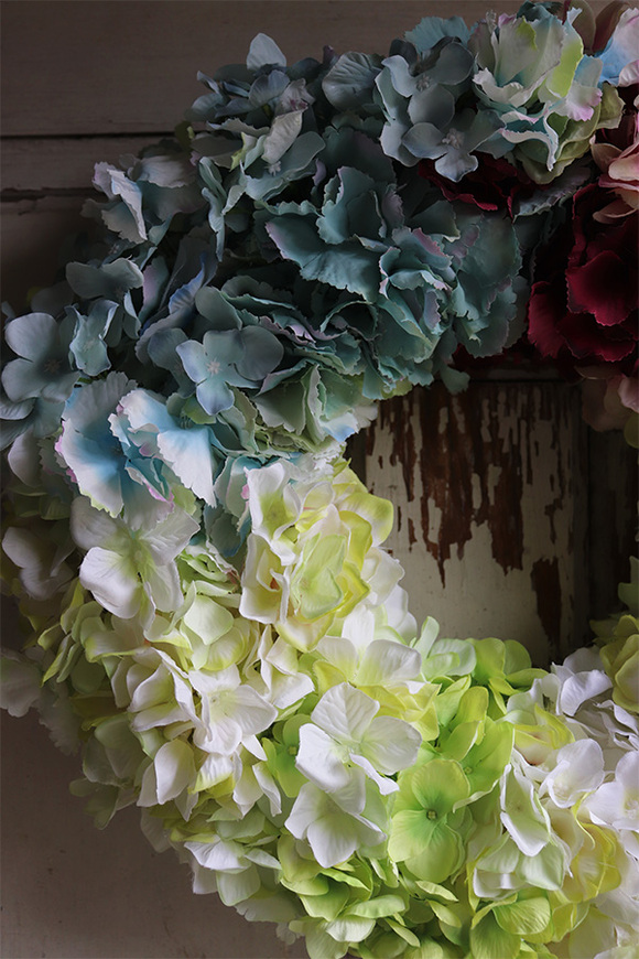 kolorowy wianek hortensji na drzwi, Hydrangeo, śr.47cm