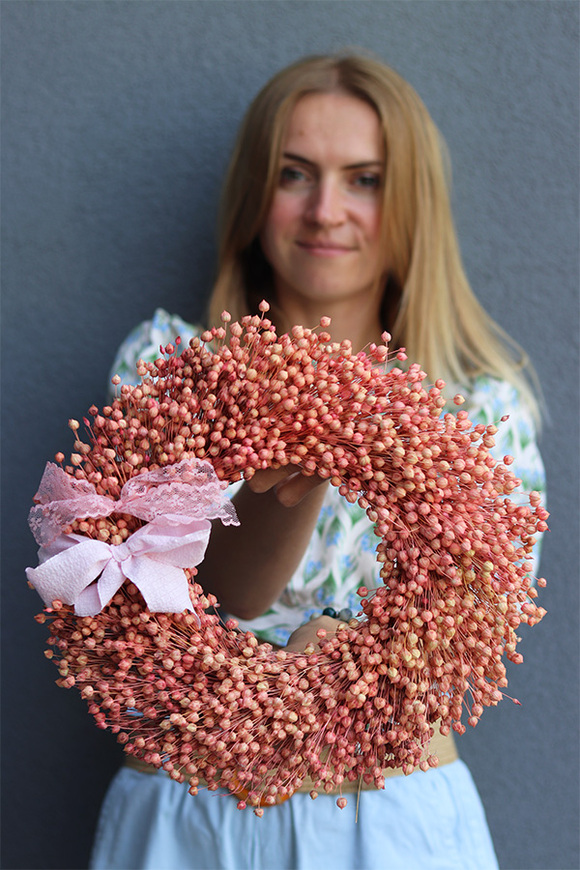 Len TenDom, dekoracyjny wianek z suszu stabilizowanego, róż, śr.33cm